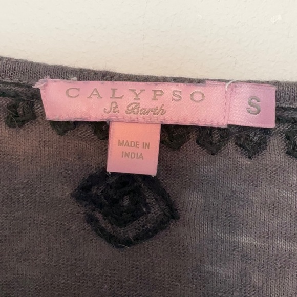 Calypso St.Barth black linen sequin embroidered T-shirt Good condition size S - Picture 2 of 4
